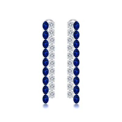 Angara 17.2 Ctw Double-row Oval Lab-grown Blue Sapphire And Diamond Dangle Earrings In Platinum/deep Rich Blue