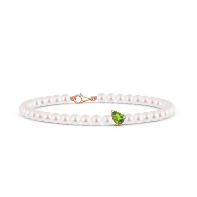 Angara 17.2 Ctw Offset Pear Peridot And Akoya Pearl Single Strand Bracelet In Metallic