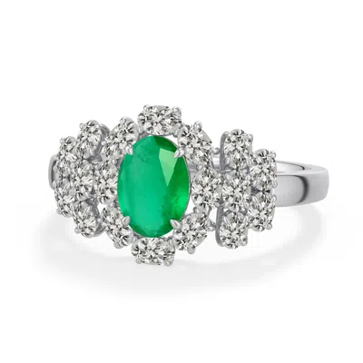 Angara 1.74 Ctw Oval Emerald Cluster Halo Cocktail Ring In Platinum/medium Green