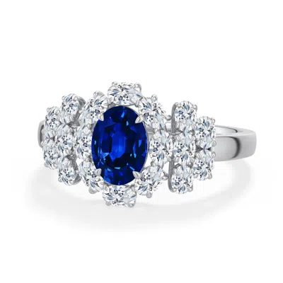 Angara 1.75 Ctw Oval Lab-grown Blue Sapphire Cluster Halo Cocktail Ring In Platinum/deep Rich Blue