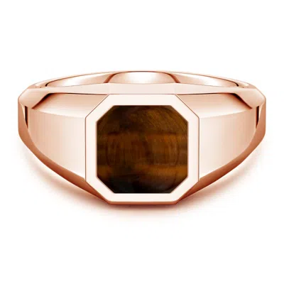 Angara 1.78 Ctw Square Emerald-cut Tiger's Eye Men's Octagon Signet Ring In Brown