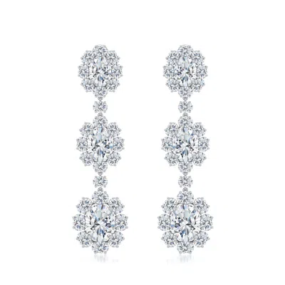 Angara 17.96 Ctw Three-tier Oval Lab-grown Diamond Halo Drop Earrings In Platinum/d-e