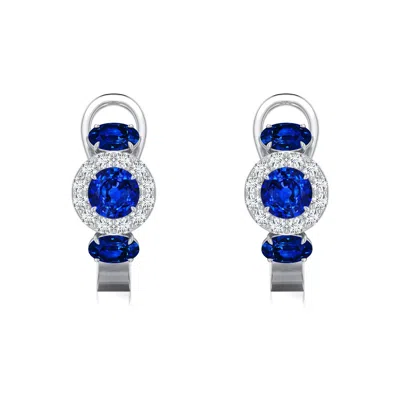 Angara 1.8 Ctw Claw Prong Round Lab-grown Blue Sapphire Halo Earrings In Metallic