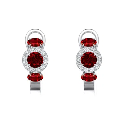 Angara 1.82 Ctw Claw Prong Round Lab-grown Ruby Halo Earrings In Multi