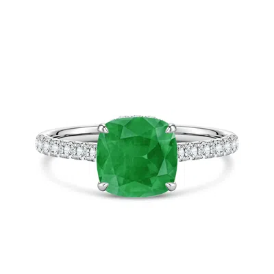 Angara 1.82 Ctw Cushion Emerald Double Hidden Halo Engagement Ring In Green