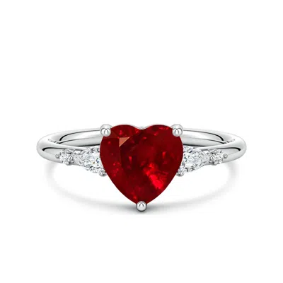 Angara 1.85 Ctw Prong-set Heart-shaped Lab-grown Ruby Side Stone Engagement Ring In Metallic
