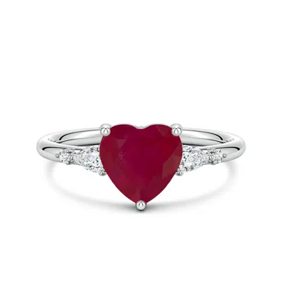Angara 1.87 Ctw Prong-set Heart-shaped Ruby Side Stone Engagement Ring In Red