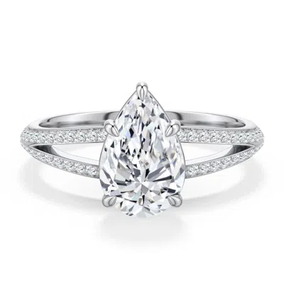 Angara 1.88 Ctw Pear-shaped Diamond Engagement Ring With Pavé Accents In Metallic