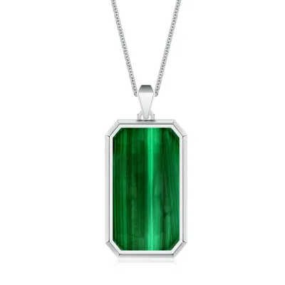 Angara 18.98 Ctw Emerald-cut Malachite Men's Octagon Tag Pendant With Chain In Green