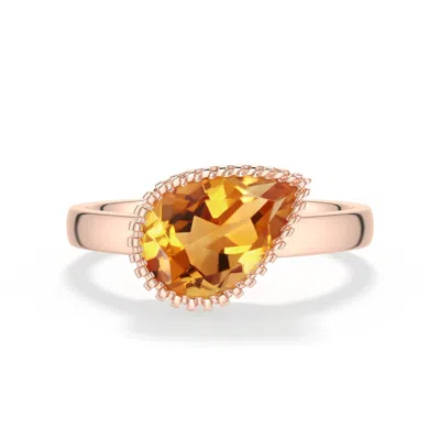 Angara 1.9 Ctw Grooved Tilted Pear Citrine Solitaire Ring In Rose Gold/yellow