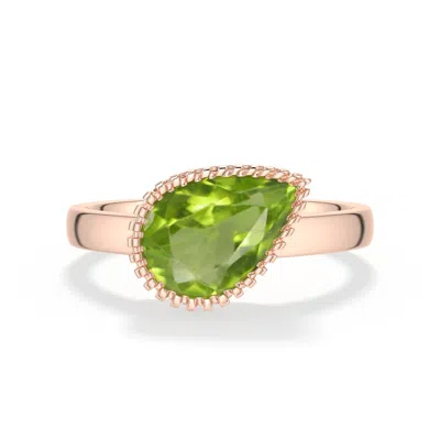 Angara 1.9 Ctw Grooved Tilted Pear Peridot Solitaire Ring In Rose Gold/medium Yellowish Green