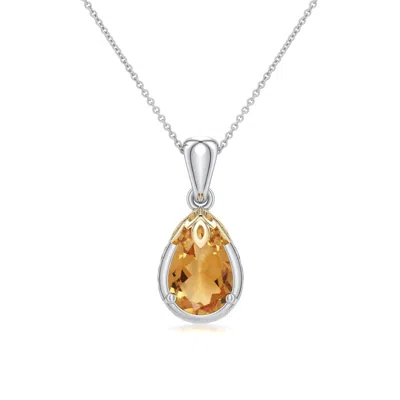 Angara 1.9 Ctw Sterling Silver And 18k Yellow Gold Pear Citrine Solitaire Pendant In Silver & 18k Yellow Gold/light Yellow