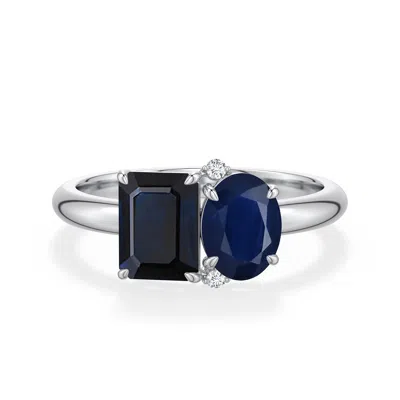 Angara 1.92 Ctw Emerald-cut And Oval Blue Sapphire Two-stone Ring In Metallic