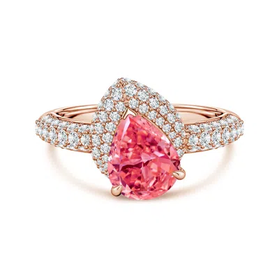 Angara 1.94 Ctw Pear Fancy Intense Pink Diamond Engagement Ring With Offset Halo