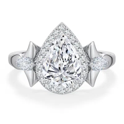 Angara 1.96 Ctw Pear Diamond Halo Engagement Ring With Marquise Accents In Platinum/g