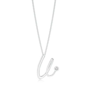 Angara 2 Mm Bezel-set Diamond Lowercase "v" Initial Pendant In Metallic
