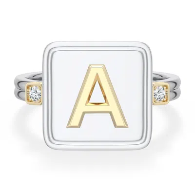 Angara 2 Mm Sterling Silver And 18k Yellow Gold Men's Embossed Capital Âaâ Initial Ring In Silver & 18k Yellow Gold/g