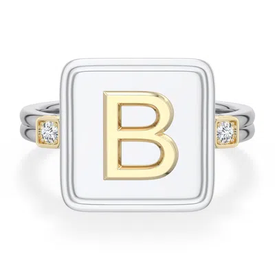Angara 2 Mm Sterling Silver And 18k Yellow Gold Men's Embossed Capital Âbâ Initial Ring In Silver & 18k Yellow Gold/g
