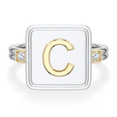 Angara 2 Mm Sterling Silver And 18k Yellow Gold Men's Embossed Capital Âcâ Initial Ring In Silver & 18k Yellow Gold/g
