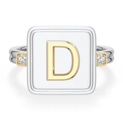 Angara 2 Mm Sterling Silver And 18k Yellow Gold Men's Embossed Capital Âdâ Initial Ring In Silver & 18k Yellow Gold/g