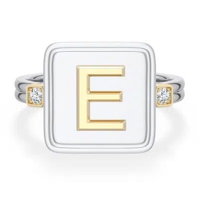 Angara 2 Mm Sterling Silver And 18k Yellow Gold Men's Embossed Capital Âeâ Initial Ring In Silver & 18k Yellow Gold/g