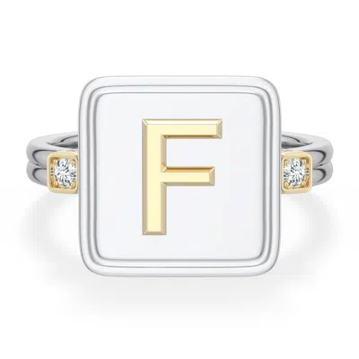 Angara 2 Mm Sterling Silver And 18k Yellow Gold Men's Embossed Capital Âfâ Initial Ring In Silver & 18k Yellow Gold/g