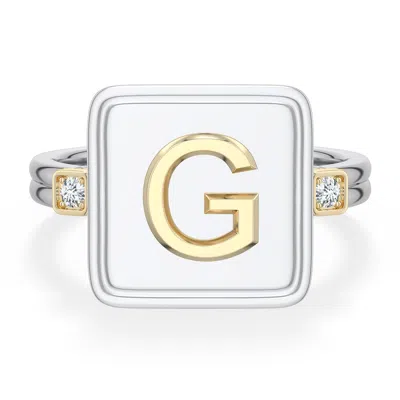 Angara 2 Mm Sterling Silver And 18k Yellow Gold Men's Embossed Capital Âgâ Initial Ring In Silver & 18k Yellow Gold/g