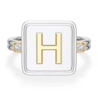Angara 2 Mm Sterling Silver And 18k Yellow Gold Men's Embossed Capital Âhâ Initial Ring In Silver & 18k Yellow Gold/g