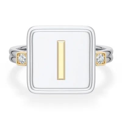 Angara 2 Mm Sterling Silver And 18k Yellow Gold Men's Embossed Capital Âiâ Initial Ring In Silver & 18k Yellow Gold/g