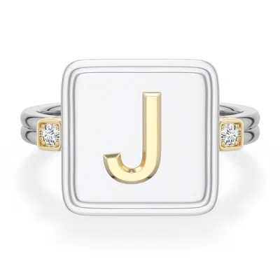 Angara 2 Mm Sterling Silver And 18k Yellow Gold Men's Embossed Capital Âjâ Initial Ring In Silver & 18k Yellow Gold/g