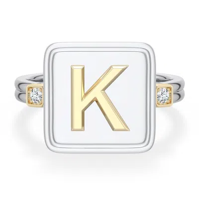 Angara 2 Mm Sterling Silver And 18k Yellow Gold Men's Embossed Capital Âkâ Initial Ring In Silver & 18k Yellow Gold/g