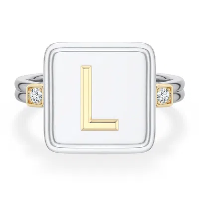 Angara 2 Mm Sterling Silver And 18k Yellow Gold Men's Embossed Capital Âlâ Initial Ring In Silver & 18k Yellow Gold/g