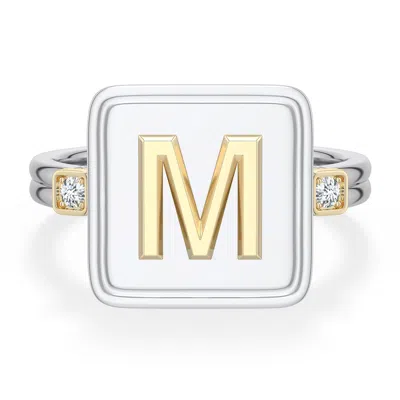 Angara 2 Mm Sterling Silver And 18k Yellow Gold Men's Embossed Capital Âmâ Initial Ring In Silver & 18k Yellow Gold/g