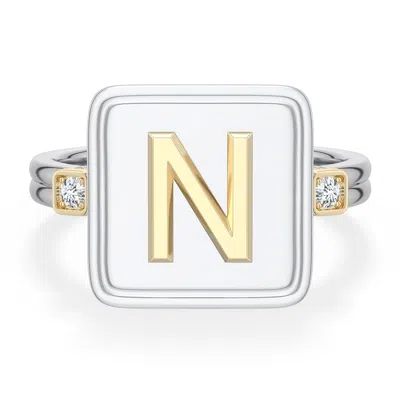 Angara 2 Mm Sterling Silver And 18k Yellow Gold Men's Embossed Capital Ânâ Initial Ring In Silver & 18k Yellow Gold/g