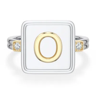 Angara 2 Mm Sterling Silver And 18k Yellow Gold Men's Embossed Capital Âoâ Initial Ring In Silver & 18k Yellow Gold/g