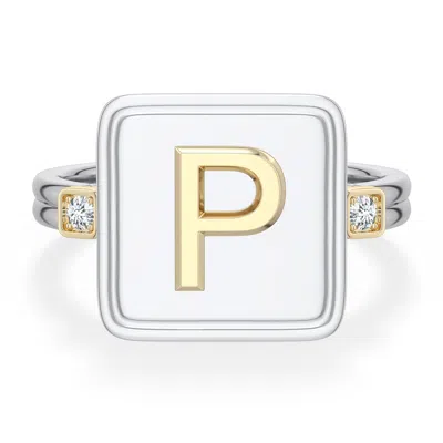 Angara 2 Mm Sterling Silver And 18k Yellow Gold Men's Embossed Capital Âpâ Initial Ring In Silver & 18k Yellow Gold/g