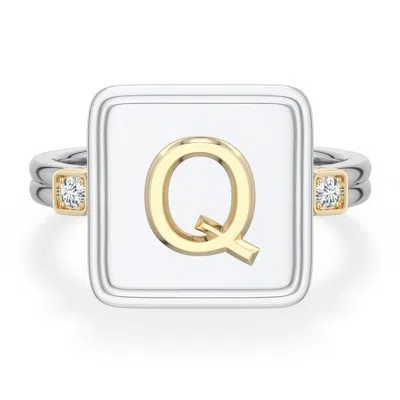 Angara 2 Mm Sterling Silver And 18k Yellow Gold Men's Embossed Capital Âqâ Initial Ring In Silver & 18k Yellow Gold/g