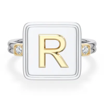 Angara 2 Mm Sterling Silver And 18k Yellow Gold Men's Embossed Capital Ârâ Initial Ring In Silver & 18k Yellow Gold/g