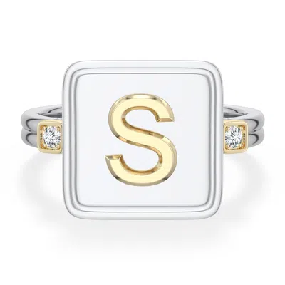 Angara 2 Mm Sterling Silver And 18k Yellow Gold Men's Embossed Capital Âsâ Initial Ring In Silver & 18k Yellow Gold/g