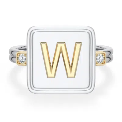 Angara 2 Mm Sterling Silver And 18k Yellow Gold Men's Embossed Capital Âwâ Initial Ring In Silver & 18k Yellow Gold/g