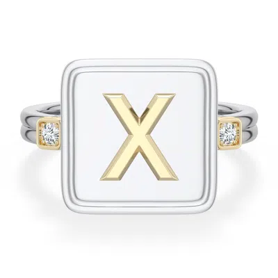 Angara 2 Mm Sterling Silver And 18k Yellow Gold Men's Embossed Capital Âxâ Initial Ring In Silver & 18k Yellow Gold/g