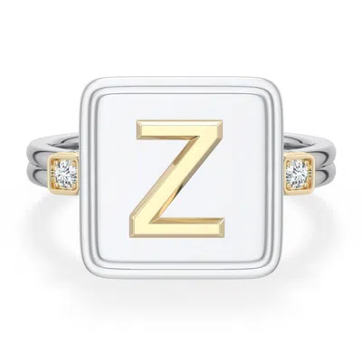 Angara 2 Mm Sterling Silver And 18k Yellow Gold Men's Embossed Capital Âzâ Initial Ring In Silver & 18k Yellow Gold/g