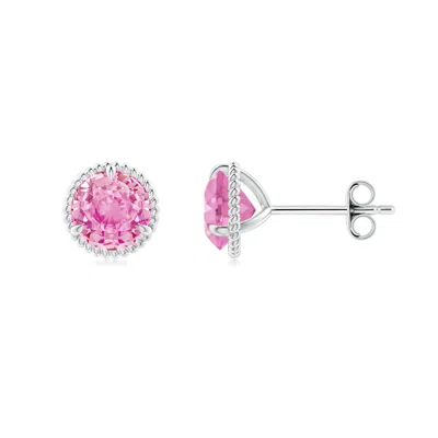 Angara 2.0 Ctw Rope Framed Claw-set Pink Sapphire Martini Stud Earrings In Platinum/baby Pink