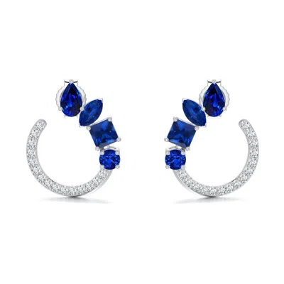 Angara 2.02 Ctw Multi-shape Lab-grown Blue Sapphire Front-back Stud Earrings In Metallic