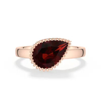Angara 2.1 Ctw Grooved Tilted Pear Garnet Solitaire Ring In Rose Gold/dark To Medium Red
