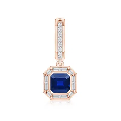 Angara 2.1 Ctw Square Emerald-cut Lab-grown Blue Sapphire Men's Dangle Earring In Gold