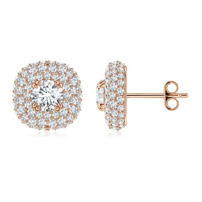 Angara 2.13 Ctw Lab-grown Diamond Cushion Halo Stud Earrings In Gold