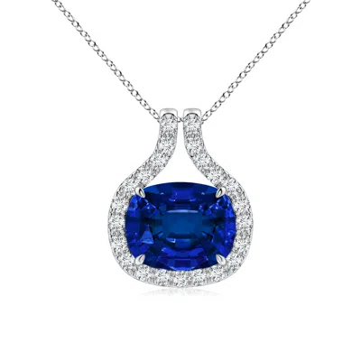 Angara 2.18 Ctw East-west Cushion Rectangular Lab-grown Blue Sapphire Open Halo Pendant In Metallic