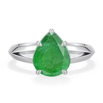 Angara 2.2 Ctw Pear Emerald Knife-edge Split Shank Engagement Ring In Platinum/medium Green