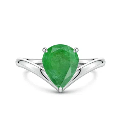 Angara 2.2 Ctw Solitaire Pear Emerald V-shaped Engagement Ring In Green